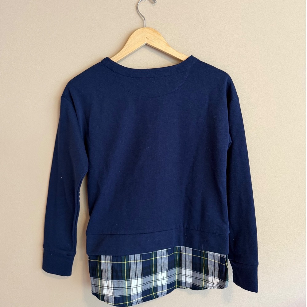 IZOD Womens Navy Blue Layered Plaid Hem Sweatshirt Side Tie Top XS - Picture 4 of 5